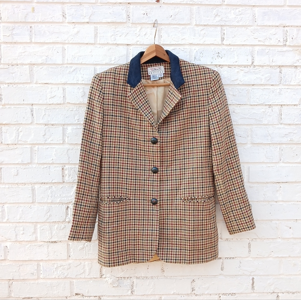 Vintage Talbots Wool Plaid Blazer Size 4 Petite - Picture 2 of 8